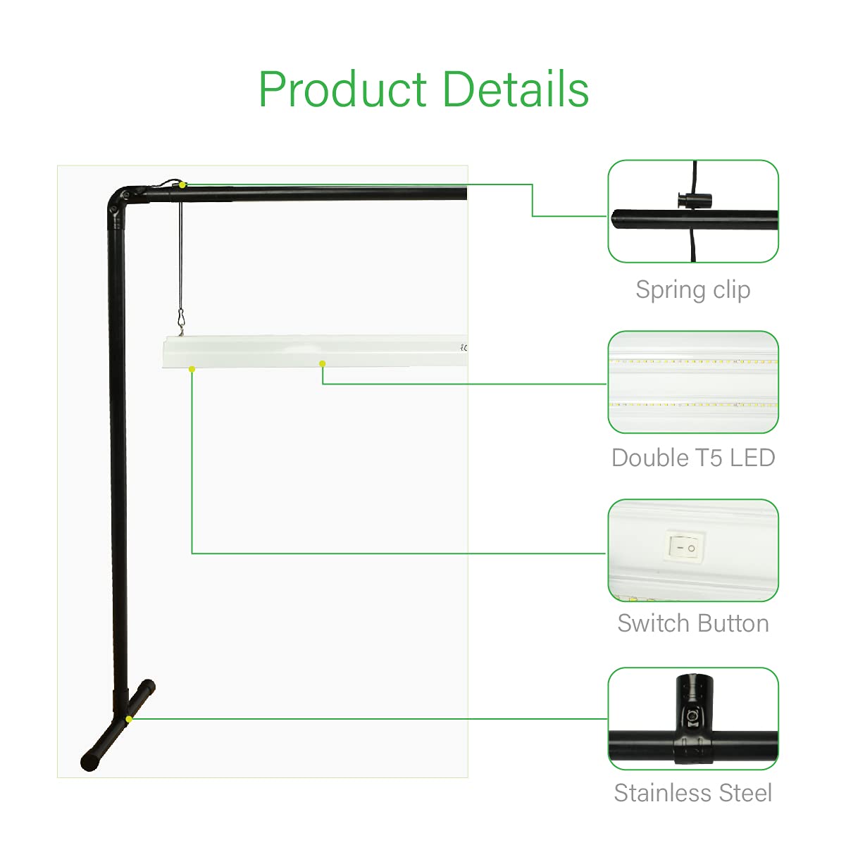 Igrowtek 4 Feet 40W Led Grow Light Stand Rack For Seedling,Growing Light For Indoor Plant,Natural White Light Full Spectrum Led Grow Light,Height Ajustable, Iron Pipe Frame, With On/Off Switch