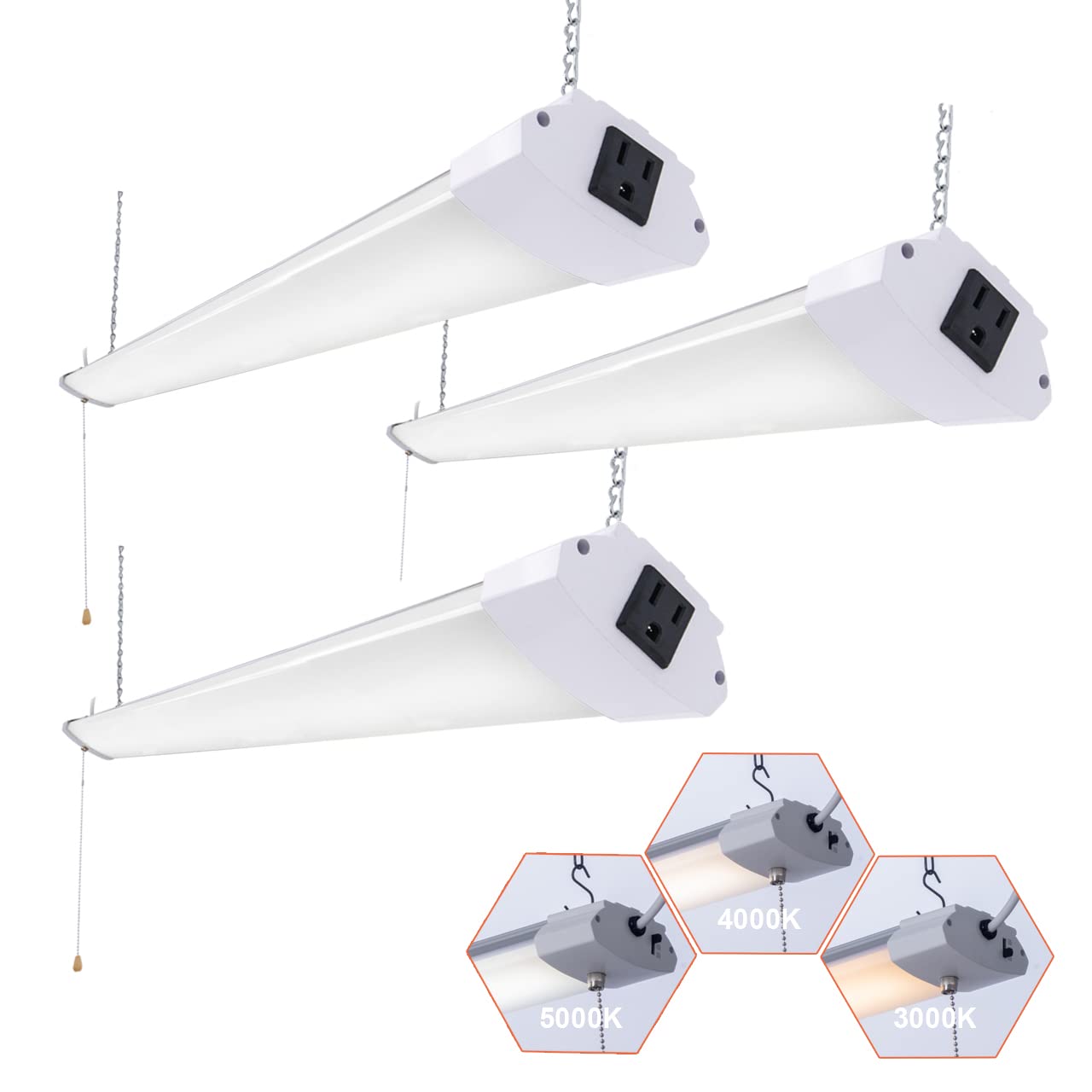 HOLDWILL LED Shop Light 4FT 48W Linkable Ceiling Fixture, 3 Pack, Daylight White, Model HWTLSL-4FT48W