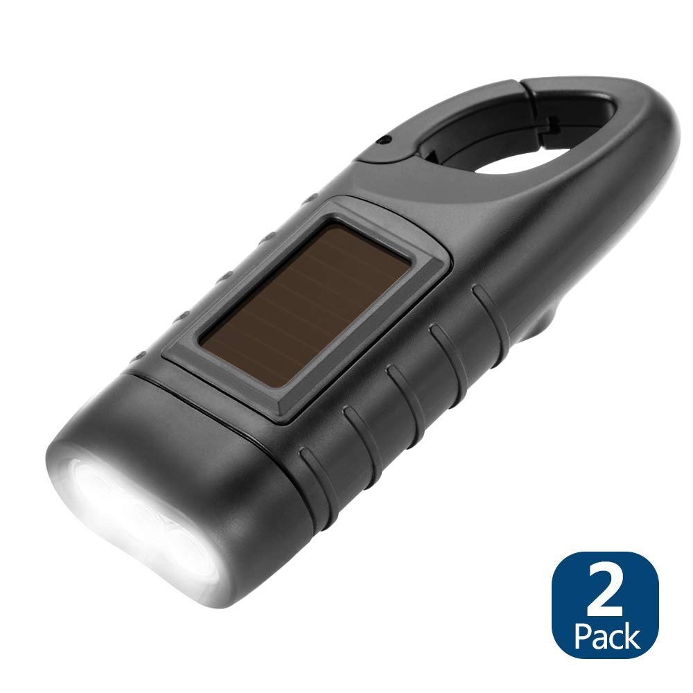 Simpeak Hand Crank Solar Powered Flashlight, Emergency LED Torch, 2PCS, Black, Model DT-309A, ABS Material