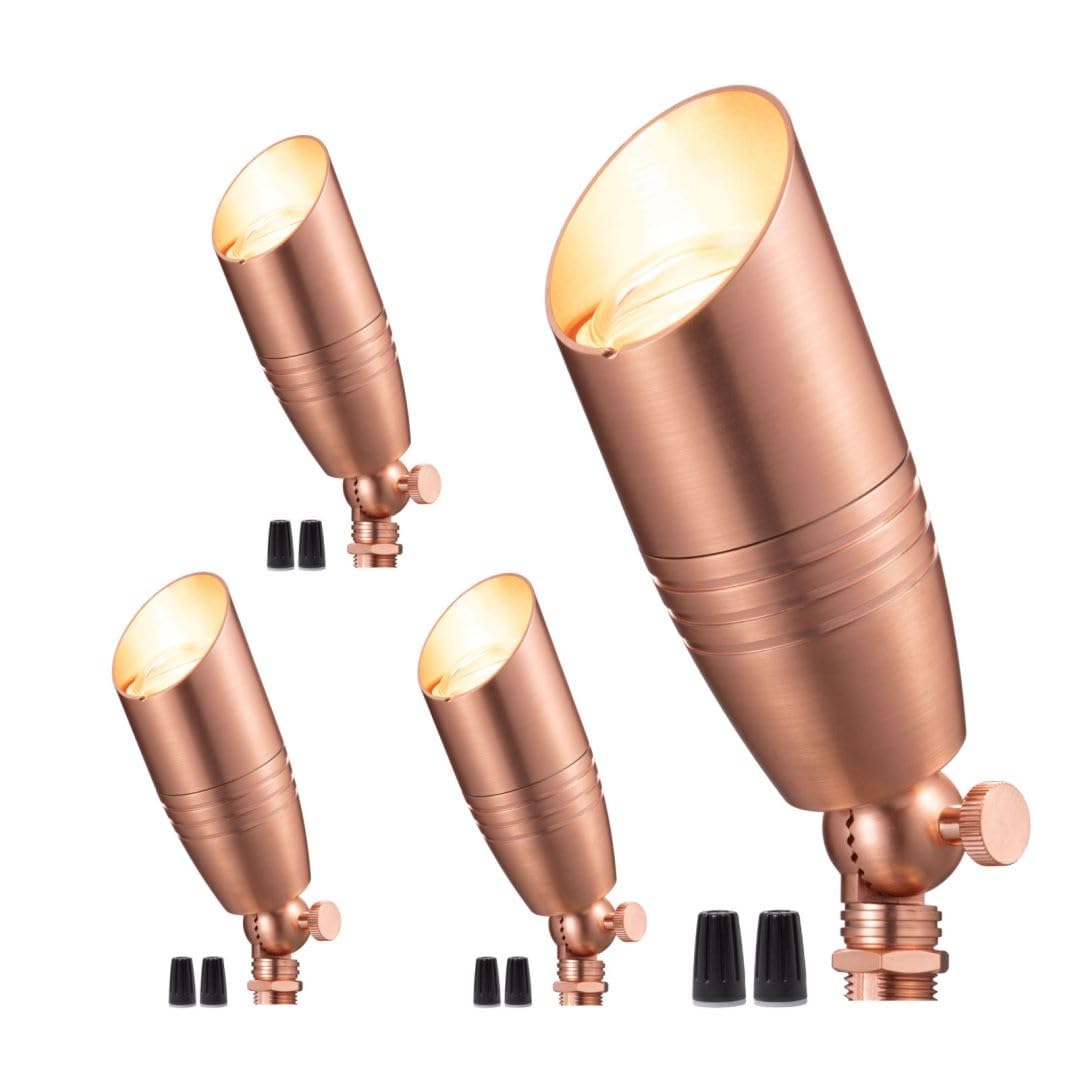 Gardenreet Brass Landscape Lighting - Low Voltage Spotlights Outdoor LED, 12V Wired Uplights, Waterproof Spot Lights, Copper for
