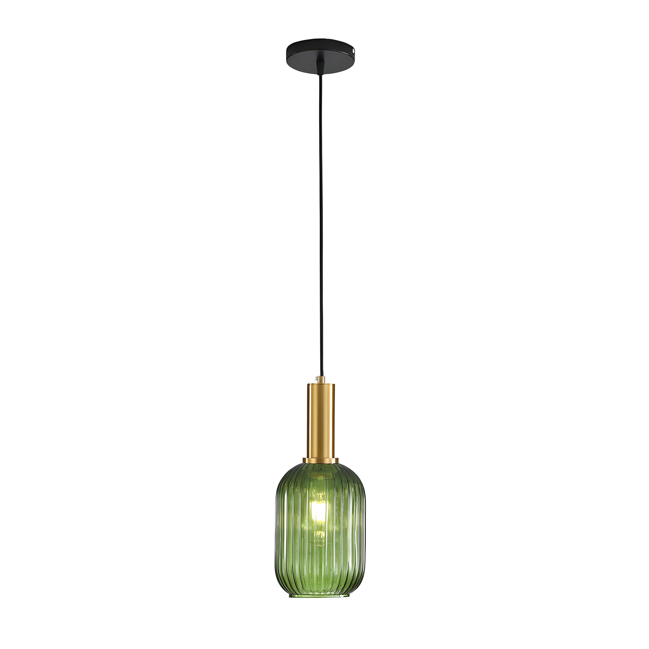 I-xun Modern Pendant Light - Striped Glass, Gold Socket, 5.12in  Size, Green, Model I-xun SG-S for Kitchen and Dining Rooms