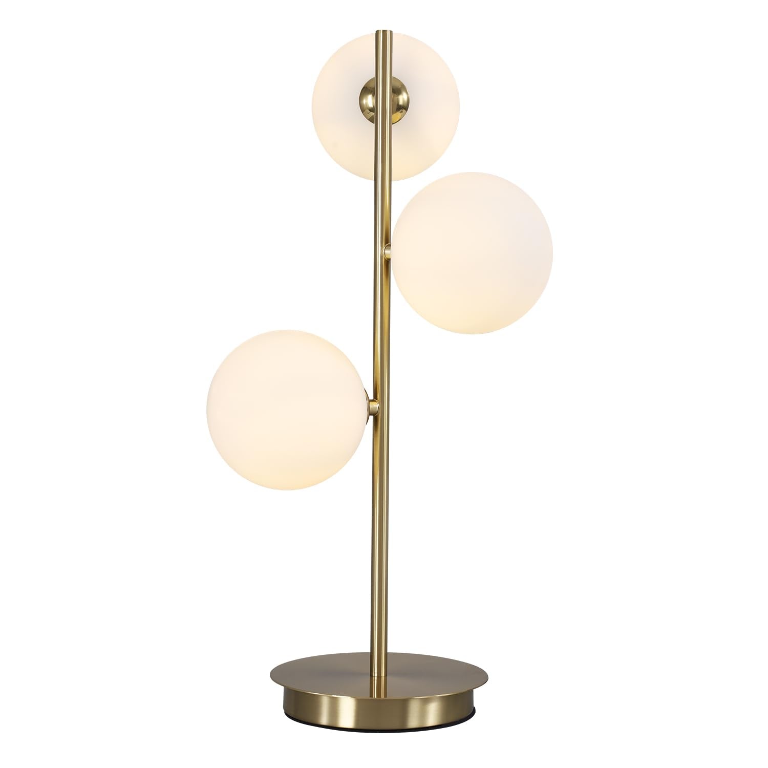 Fulesi Mid Century 3-Light Globe Table Lamp, Gold & White Glass, Modern Desk Lamp For Living Room