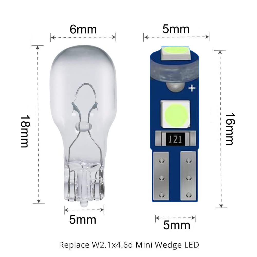 BlyilyB 10-Pack Ice Blue T5 2721 Wedge LED Bulbs for Dash, Instrument Panel, and Cluster Replacement Lights