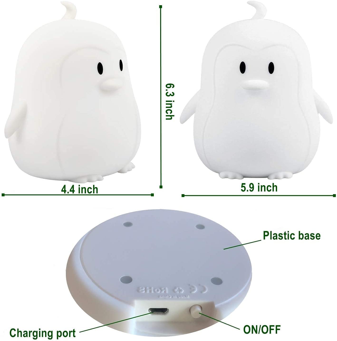 Tianhaixing Night Light - Rechargeable LED Silicone Penguin Lamp, 9 Colors, Touch & Remote Control, White, Model THX8861-6