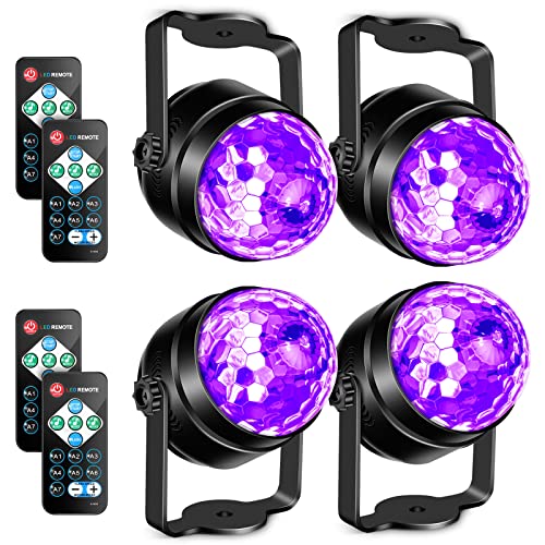Litake UV Black Lights for Glow Party, 6W LED Disco Ball Strobe Lights for Dark Party Supplies, Sound Activated with Remote Cont
