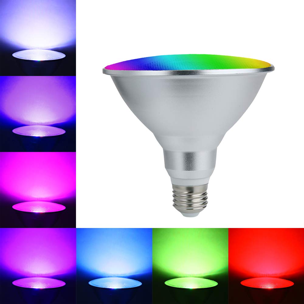 Hoplom 20W Par38 Rgb Colored Led Spotlight Outdoor, E27/E26 Color Changing Light Bulb, Waterproof Flood Light With Remote For Holiday Home Party Decoration