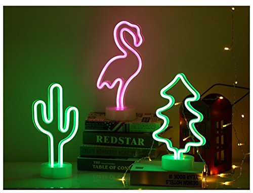 LoveNite Neon Indoor Night Light - Battery Operated LED Cactus Sign - Green Decorative Light for Room and Party Decorations