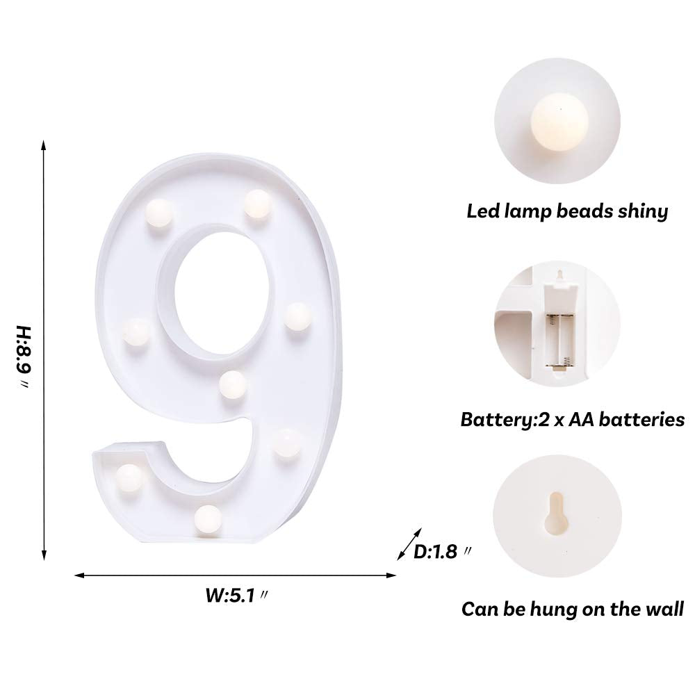 Foaky Decorative Led Light Up Number , Light Up Number Sign For Night Light Wedding Birthday Party Christmas Home Bar Decoration Number(9)