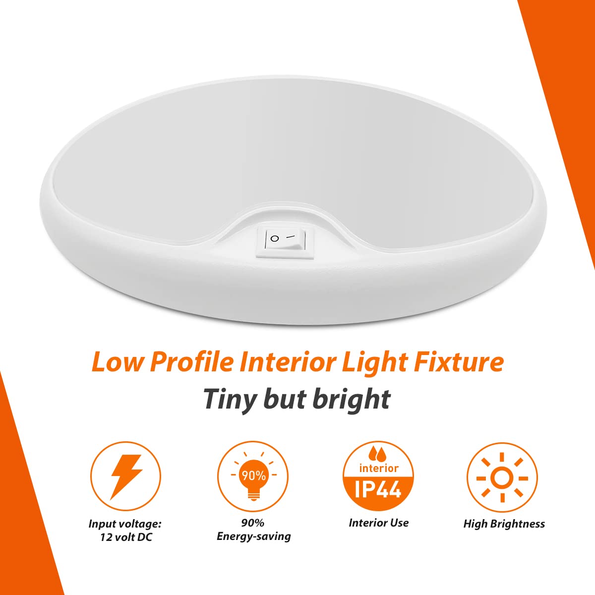 Dream Lighting 12V RV Interior Light, 6" Oval LED, On/Off Switch, 4.5W, 3500K Soft White, Pack of 1, Plastic, Model