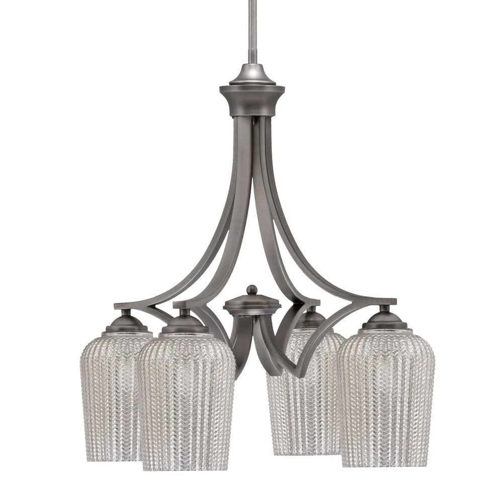 Toltec Lighting 568-Gp-4253 Zilo - 4 Light Downlight Chandelier-22 Inches Tall And 20 Inches Wide, Finish Color: Graphite, Glass Color: Silver Textured