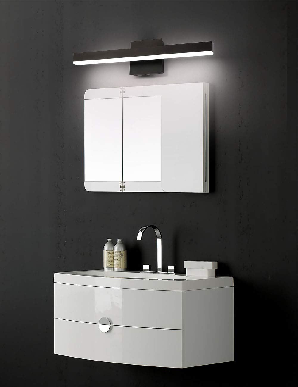 Joossnwell Led Bathroom Vanity Lighting Fixture Morden Bath Light Bar 23.62'' Inch Black Wall Sconce 18W 4000K