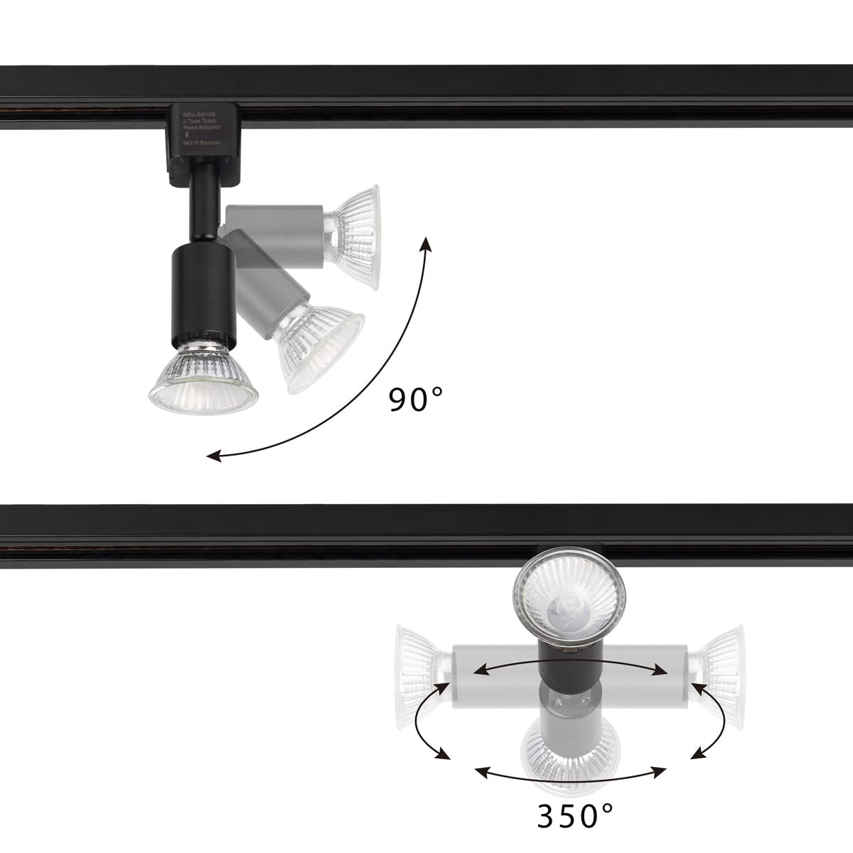 Mirrea Gu10 Base Adapter Track Lighting Head - Adjustable Direction, 3 Pack, Black Metal