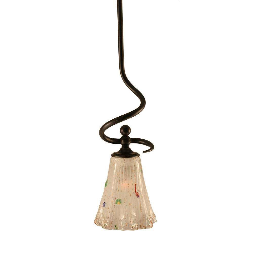 Toltec Lighting 901-DG-721 Capri Stem Mini Pendant with Hang Straight Swivel with 5.Inch Fluted Frosted Crystal Glass, Dark Granite Finish