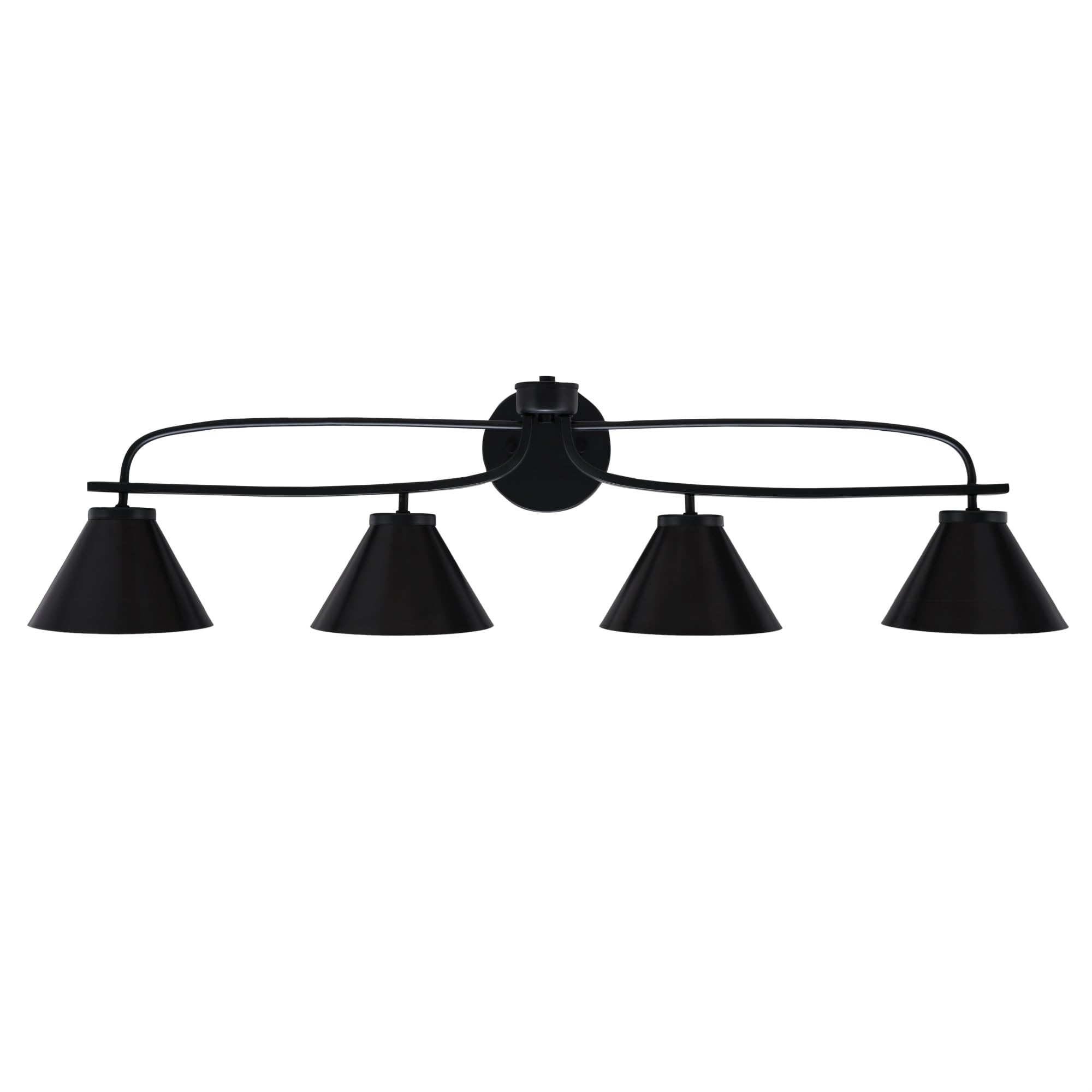 Cavella 4 Light Bath Bar Shown In Matte Black Finish With 7" Matte Black Cone Metal Shades