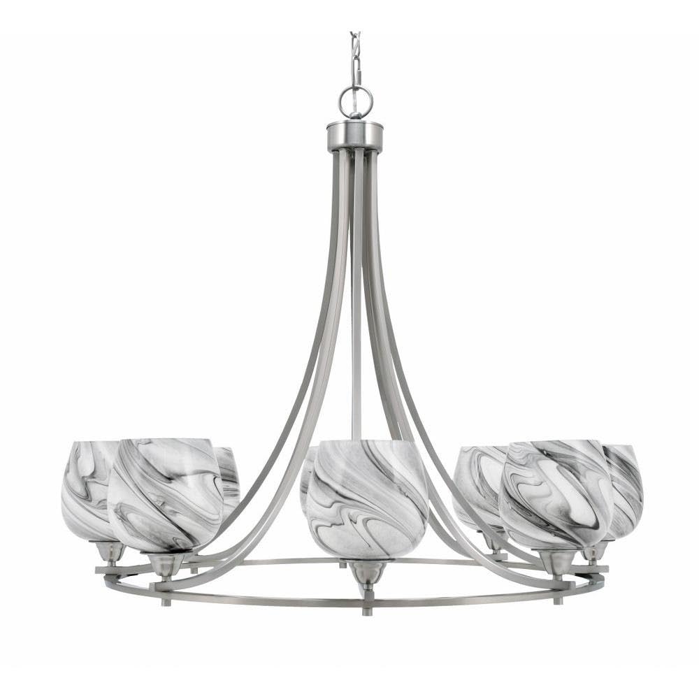 Toltec Lighting 3408-BN-4819 Paramount - 8 Light Uplight Chandelier-31 Inches Tall and 33.5 Inches Wide, Finish Color: Brushed Nickel, Glass Color: Onyx Swirl