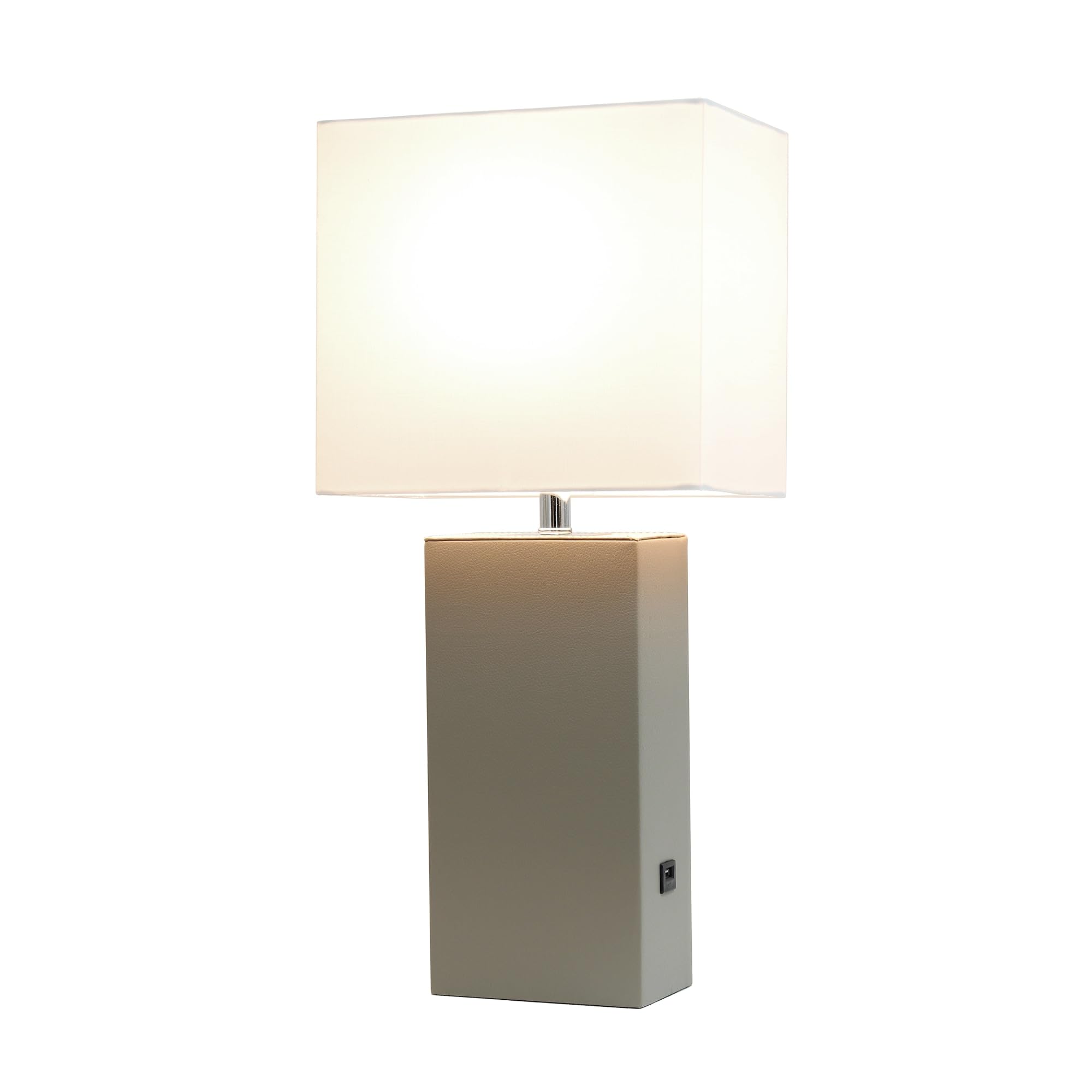 Elegant Designs Lt1053-Gry Modern Leather Table Lamp With Usb And White Fabric Shade, Grey (Pack Of 1)