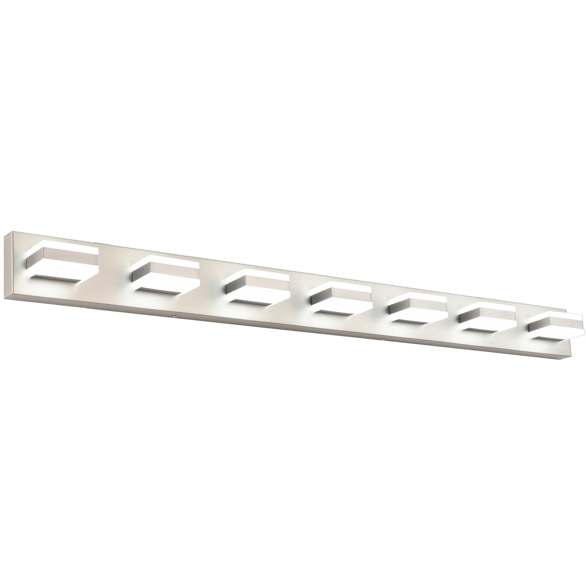 SOLFART Bathroom Vanity Light, 7-Light Brushed Nickel LED Fixture, 53 Inch, Model S8568-7T-6000K