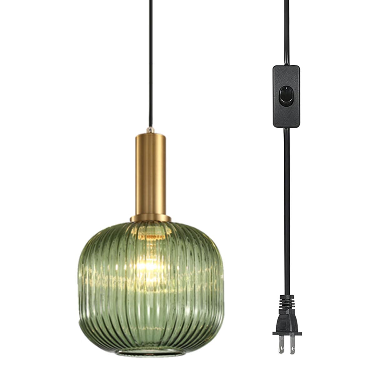 Pobllem Mid Century Modern Pendant Light 1-Light Gold Chandelier Ceiling Light Fixtures with Classic Striped Lantern Design, Plu