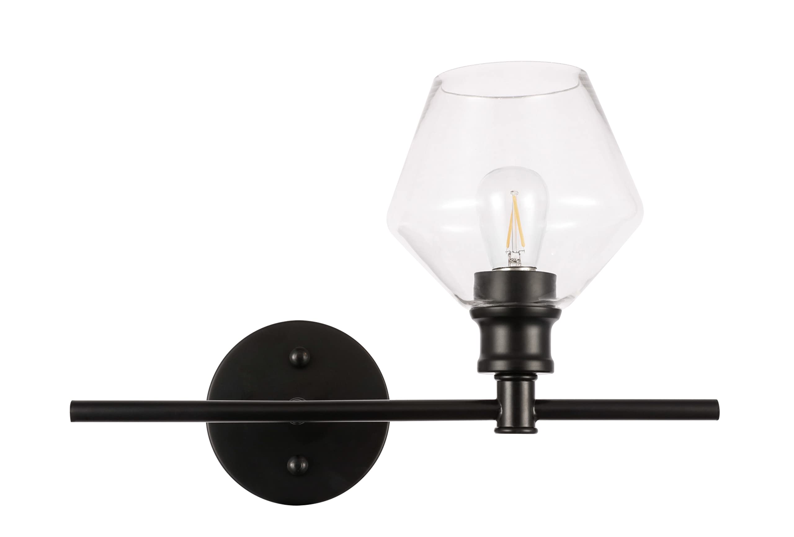 Living District Black Iron Wall Sconce With Clear Glass Shade, 1 Light