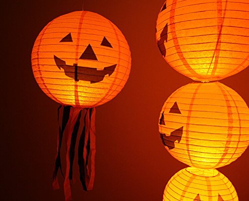 Charmed Halloween Jack o Lantern Paper Lanterns, 10 Inch, Orange, 10 Count