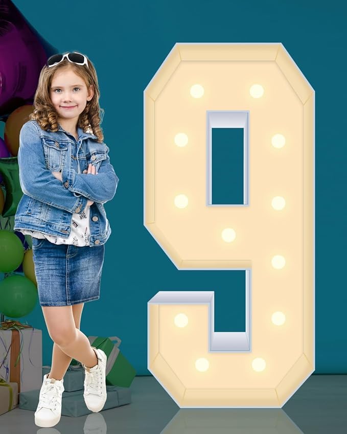 4Ft Marquee Numbers 9 Sign  Large Light Up Numbers Party Decoration  No Tools Easy Setup  Corrugated Plastic  Can Be Used For Birthdays Weddings Baby Anniversaries (Numbers 9)