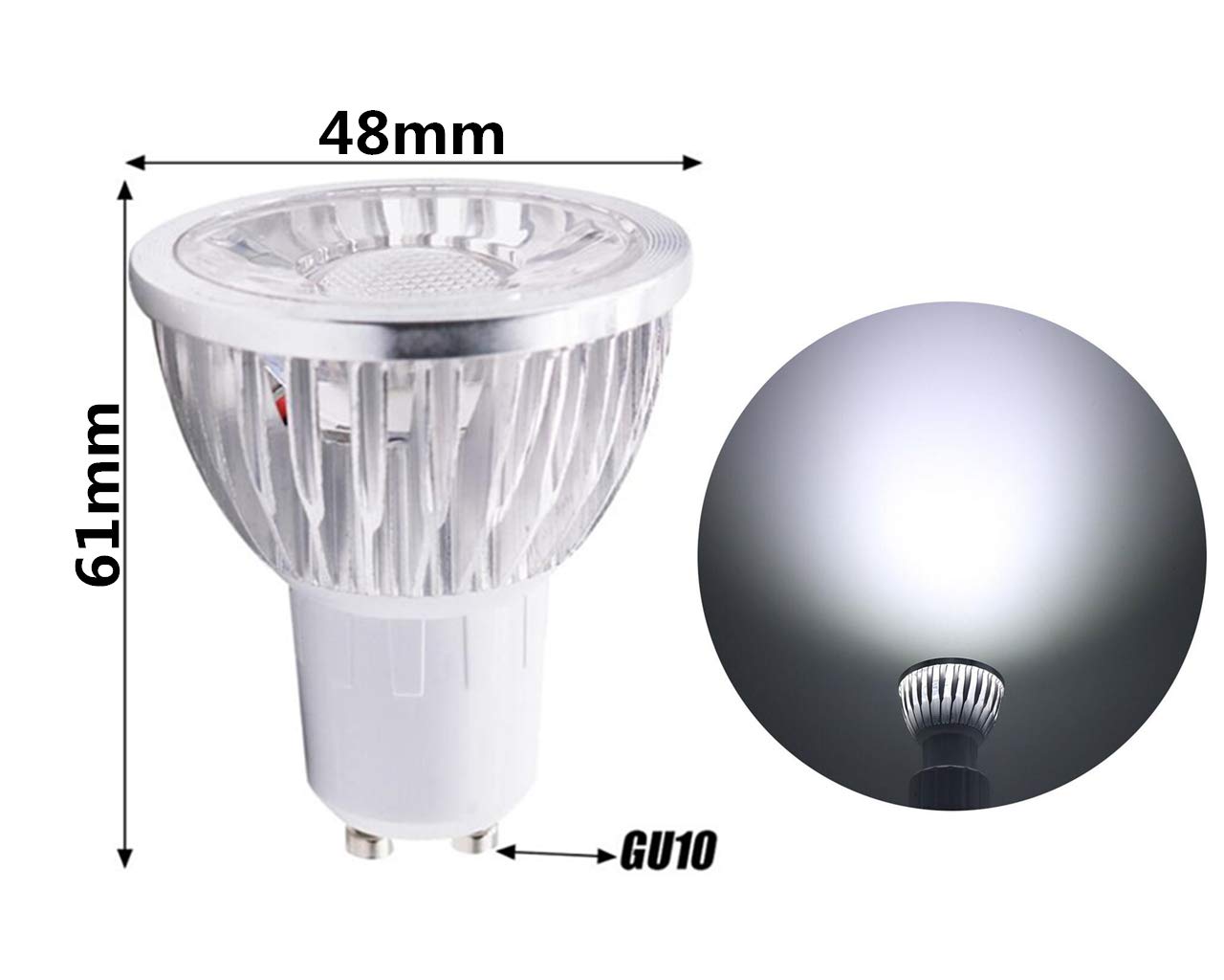 K JINGKELAI GU10 LED Bulbs 3W Cool White 6000K MR16 Base 6 Pack Non-Dimmable 40° Beam Angle
