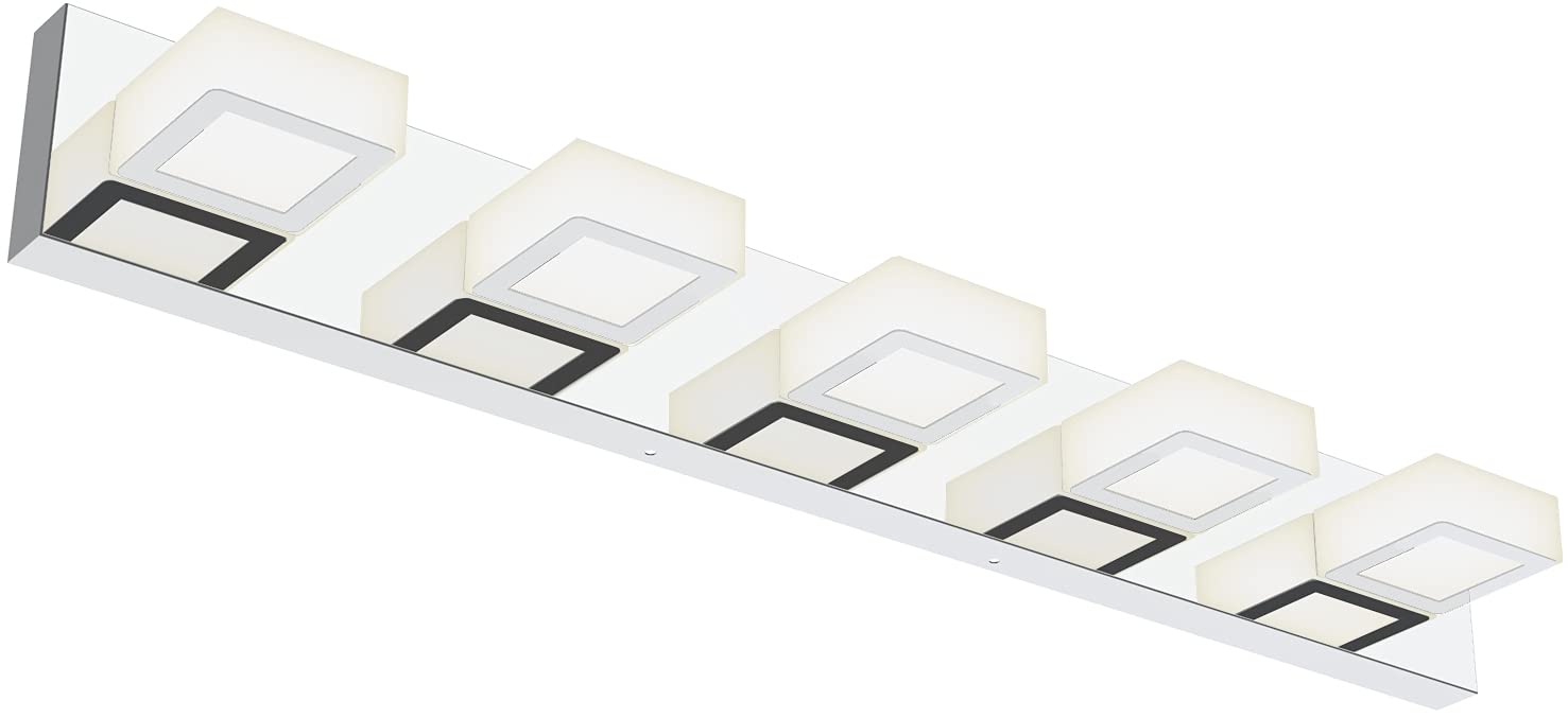 Ralbay Modern Chrome Bathroom Vanity Lights 5-Light Acrylic Over Mirror Natural White Light Model 8590-5T-45K