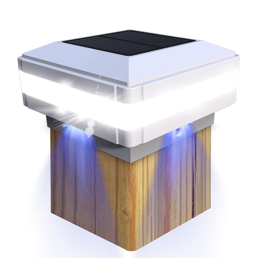Sumaote Solar Post Cap Light, 52 Leds 160 Lumen Outdoor Solar Post Light Fits 4X4 5X5 6X6 Wooden Posts Fence Post Lights Platform Garden Patio Deck Lighting 6000K White Light, White Shell, 1 Pack
