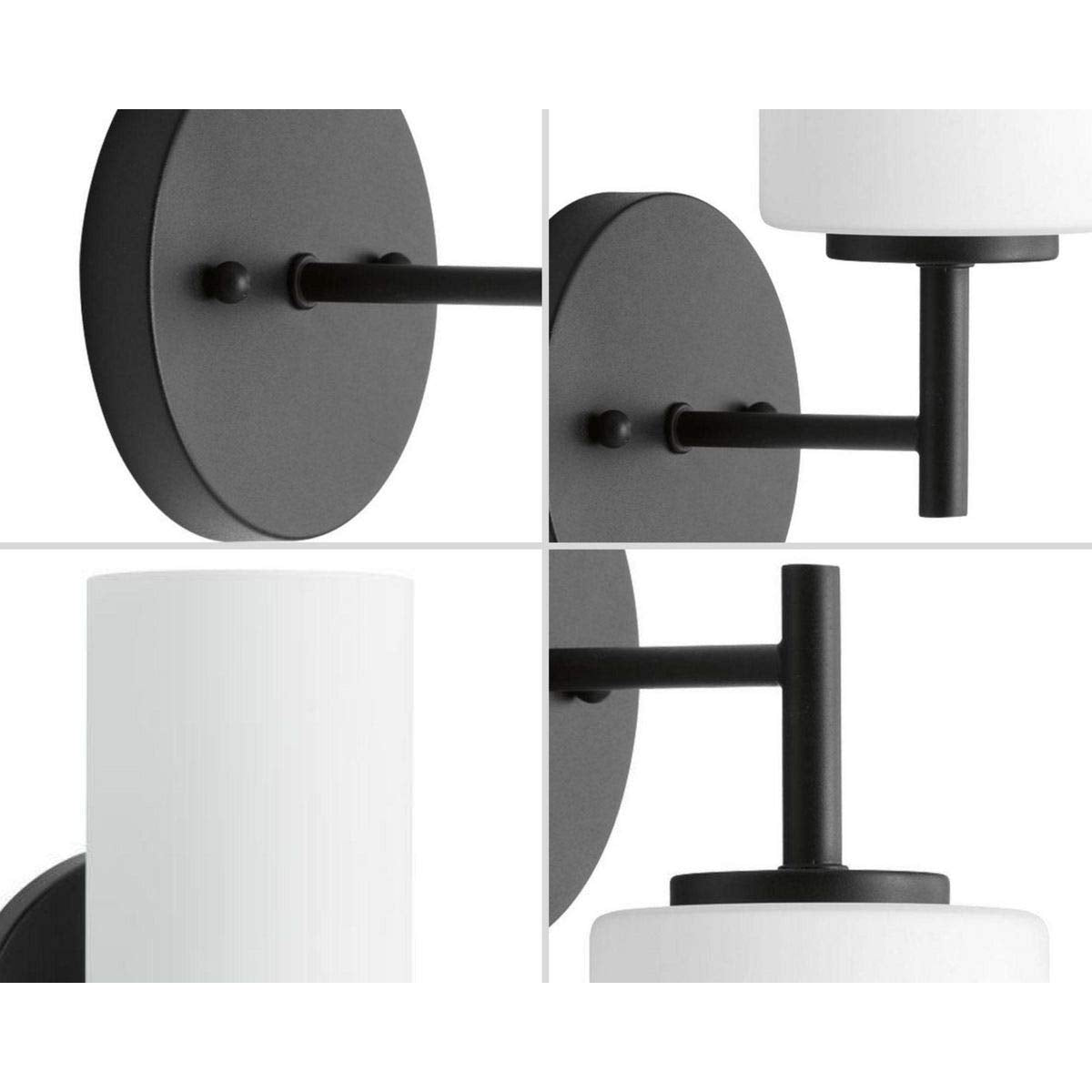 Progress Lighting 1-Light Bath Vanity Light Etched White Glass Textured Black Model P2131-31