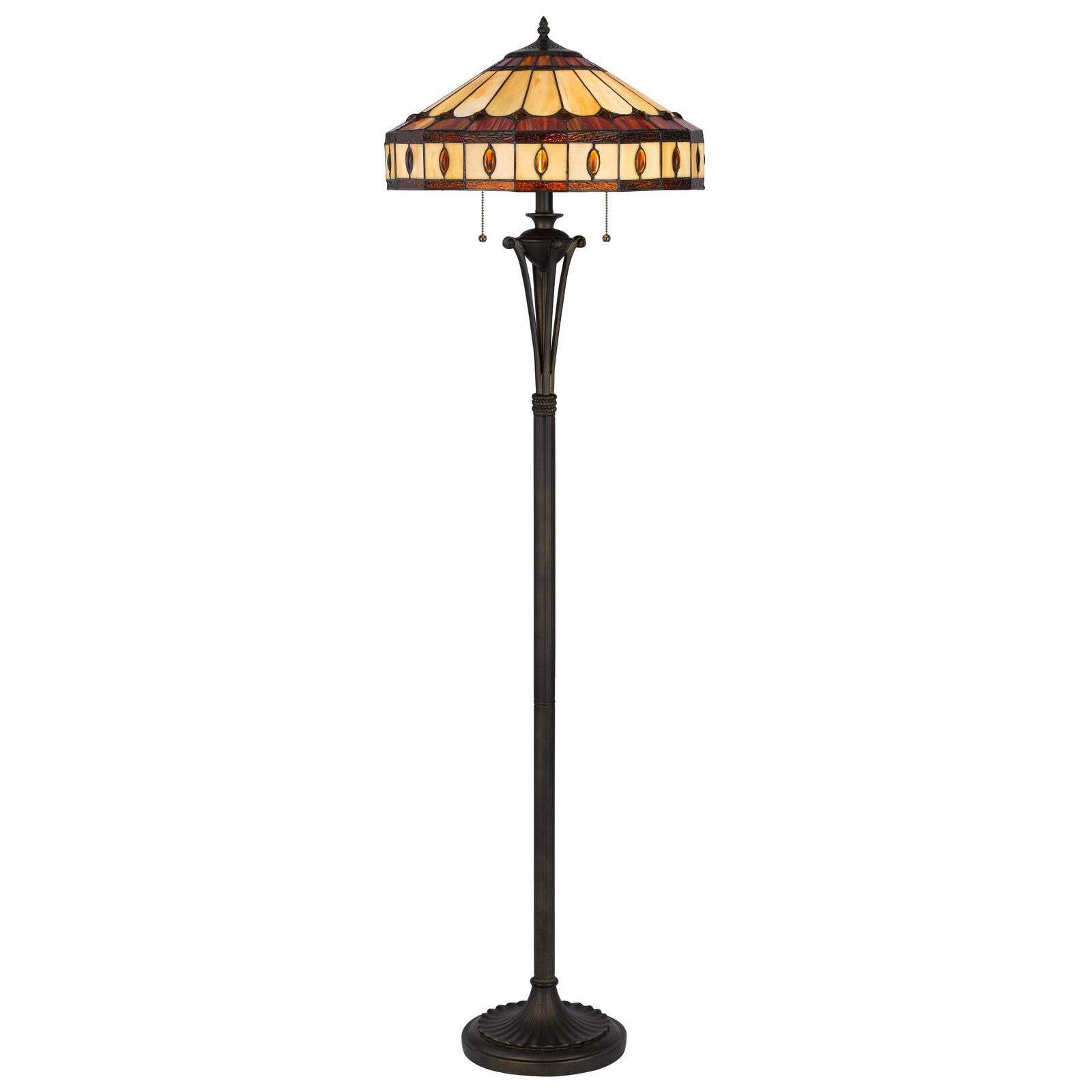 HomeRoots Two Light Floor Lamp with Purple & Ivory Abstract Tiffany Glass Shade, 61 in. Bronze Finish