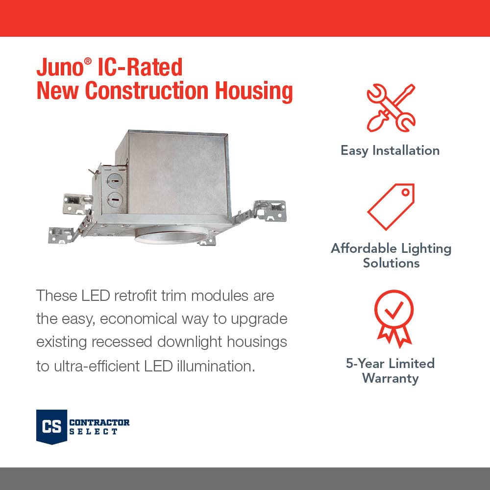 Juno Lighting Ic1 Contractor Select Ledt24 4'' Ic-Rated Recessed Housing For Juno Basic Retrofits 4 Inches New Construction