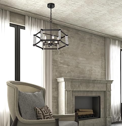 Cal Hammered Metal Chandelier, 21.88inW x 18.5inH, Black Finish, Model FX-3767-6