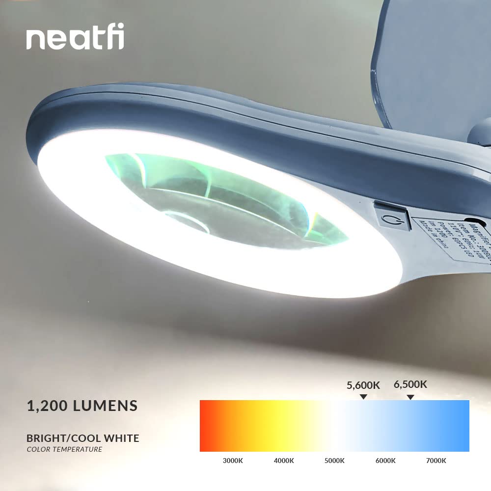 (New Model) Neatfi Bifocals 1,200 Lumens Super Led Magnifying Lamp With Clamp, Dimmable, 60 Pcs Smd Led, 5 Inches Diameter Lens