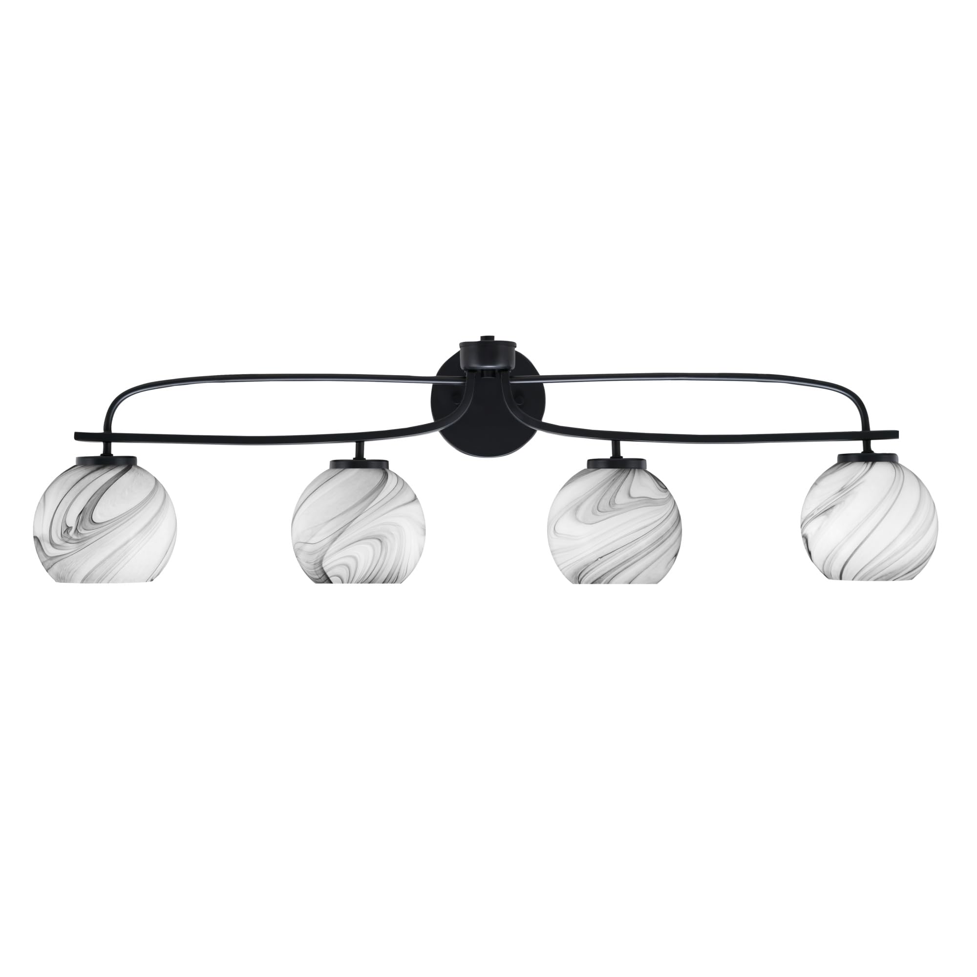 Cavella 4 Light Bath Bar Shown In Matte Black Finish With 5.75" Onyx Swirl Glass