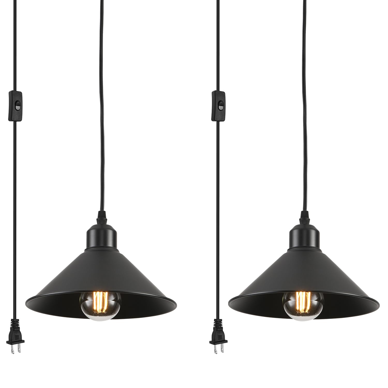 AOJUNSANSAN Black Plug in Pendant Light, 2 Pack Industrial Hanging Lamp Black Vintage Pendant Lighting Fixtures with 15ft Cord O