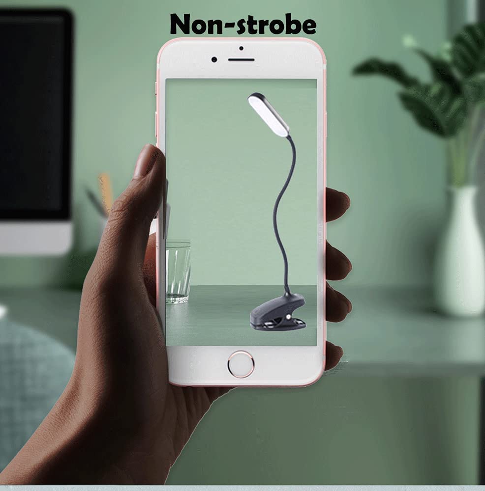 COLORLIFE Clip-On Desk Lamp - 7W Rechargeable Gooseneck Light, Stepless Brightness, Black, Model CL-DB01