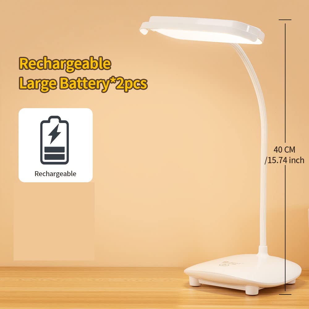 MAYTHANK Cordless LED Desk Lamp, Touch Control, Dimmable, Gooseneck, Rechargeable, White, Model TAID-1109-321