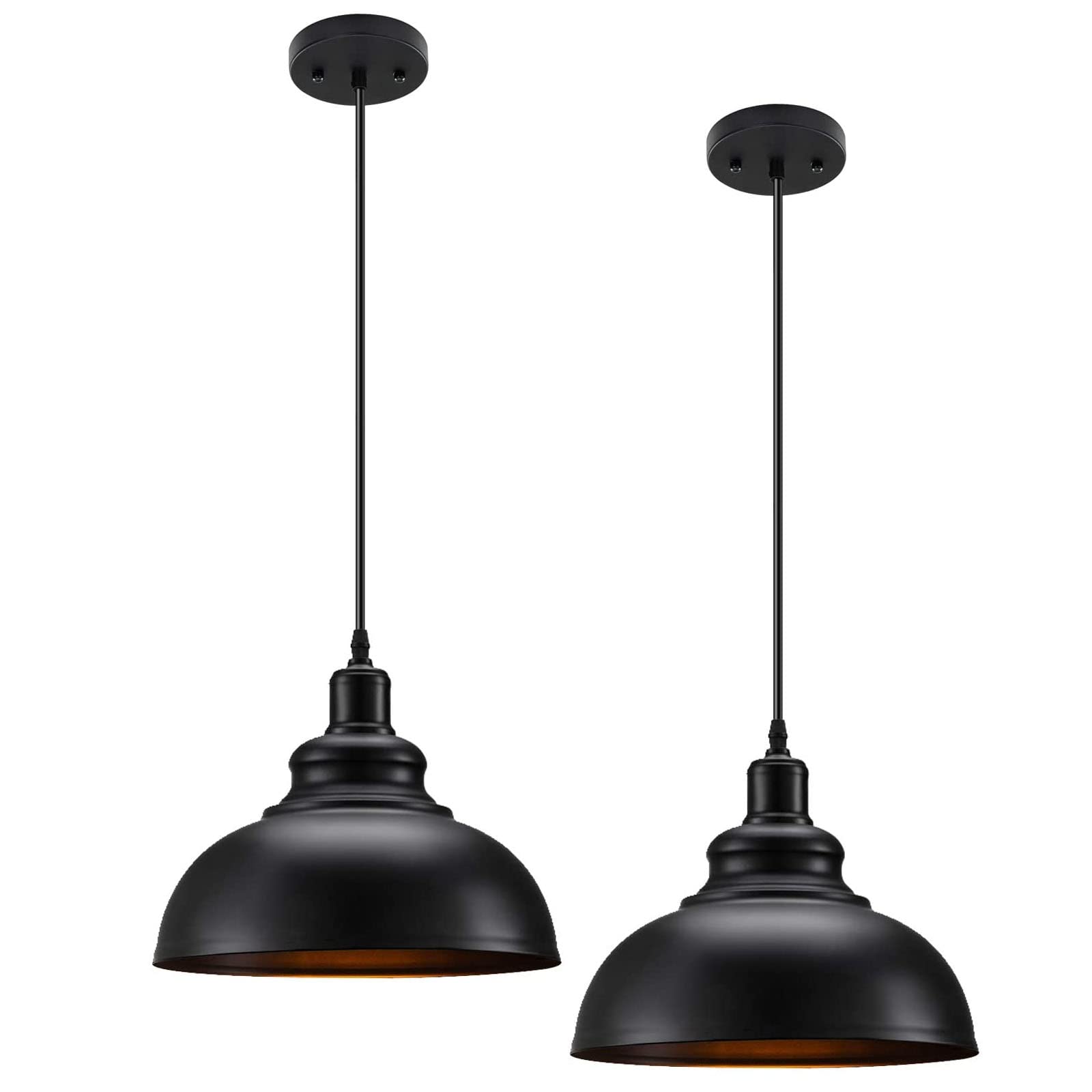 Asnxcju Matte Black Pendant Light, Industrial Farmhouse Ceiling Lamp, 2-Pack, Metal
