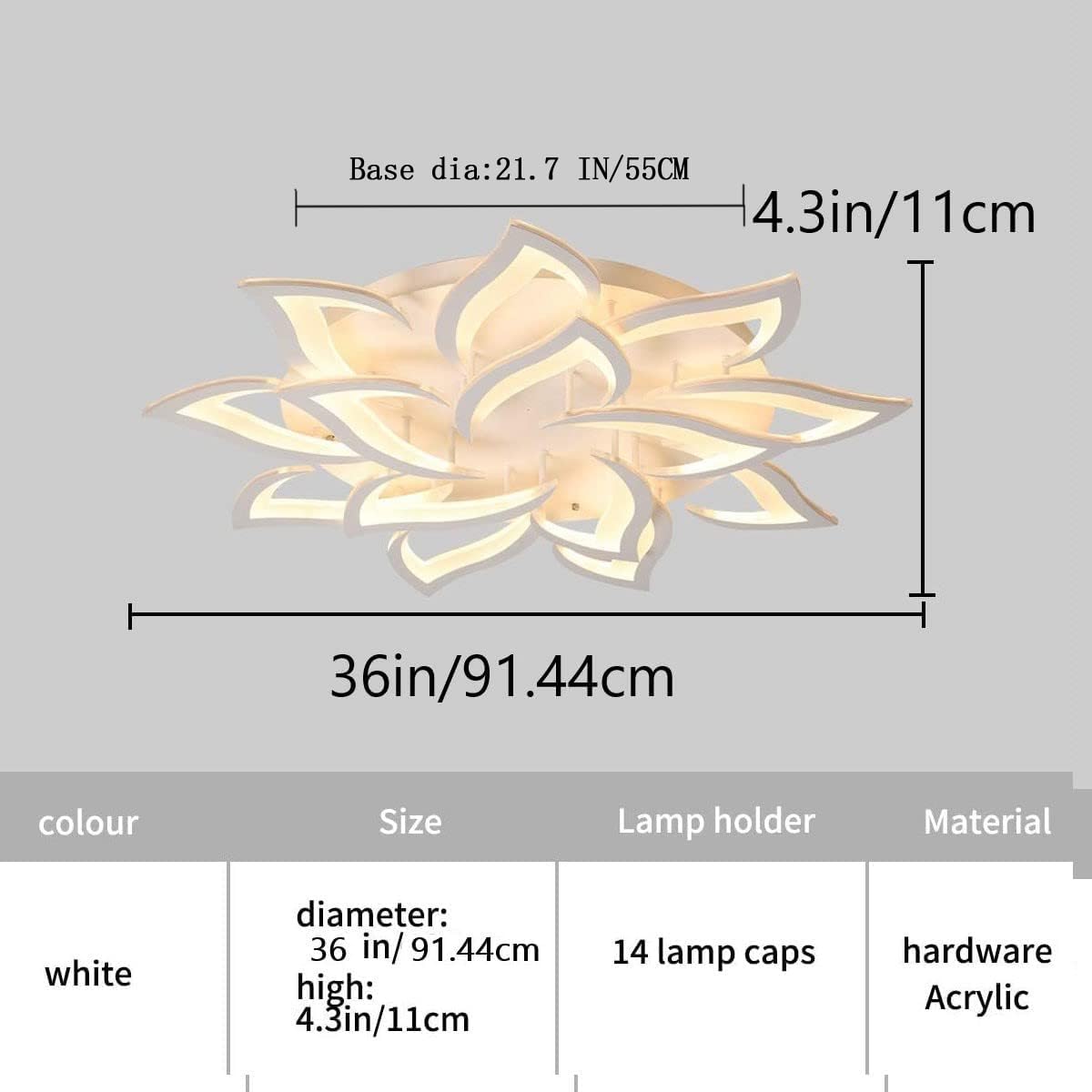Garwarm LED Dimmable Ceiling Light 14-Head Petal Design 39.3in White Model 8370-14-W-WJ