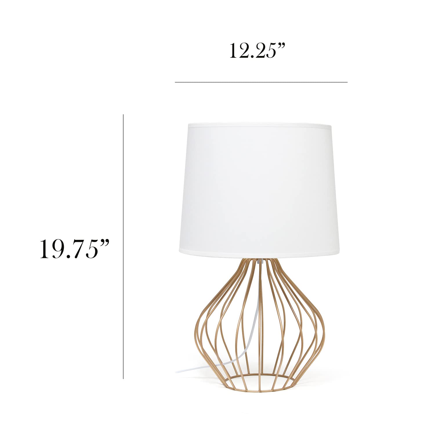Simple Designs Copper & White Geometric Bedside Table Lamp, 19.75&quot;H Iron Shade, Stylish Decor