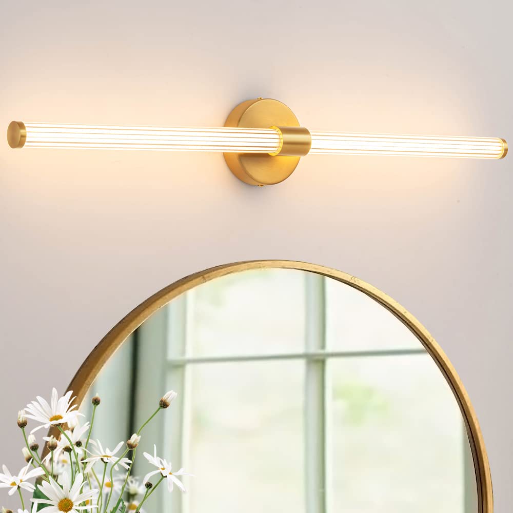 Gednbo Dimmable Led Bathroom Vanity Lights 360° Full Lighting Bathroom Light Fixtures Over Mirror Vanity Light Bar Modern Wall Sconce Warm Light For Bedroom Living Room - Gold, 30 Inch