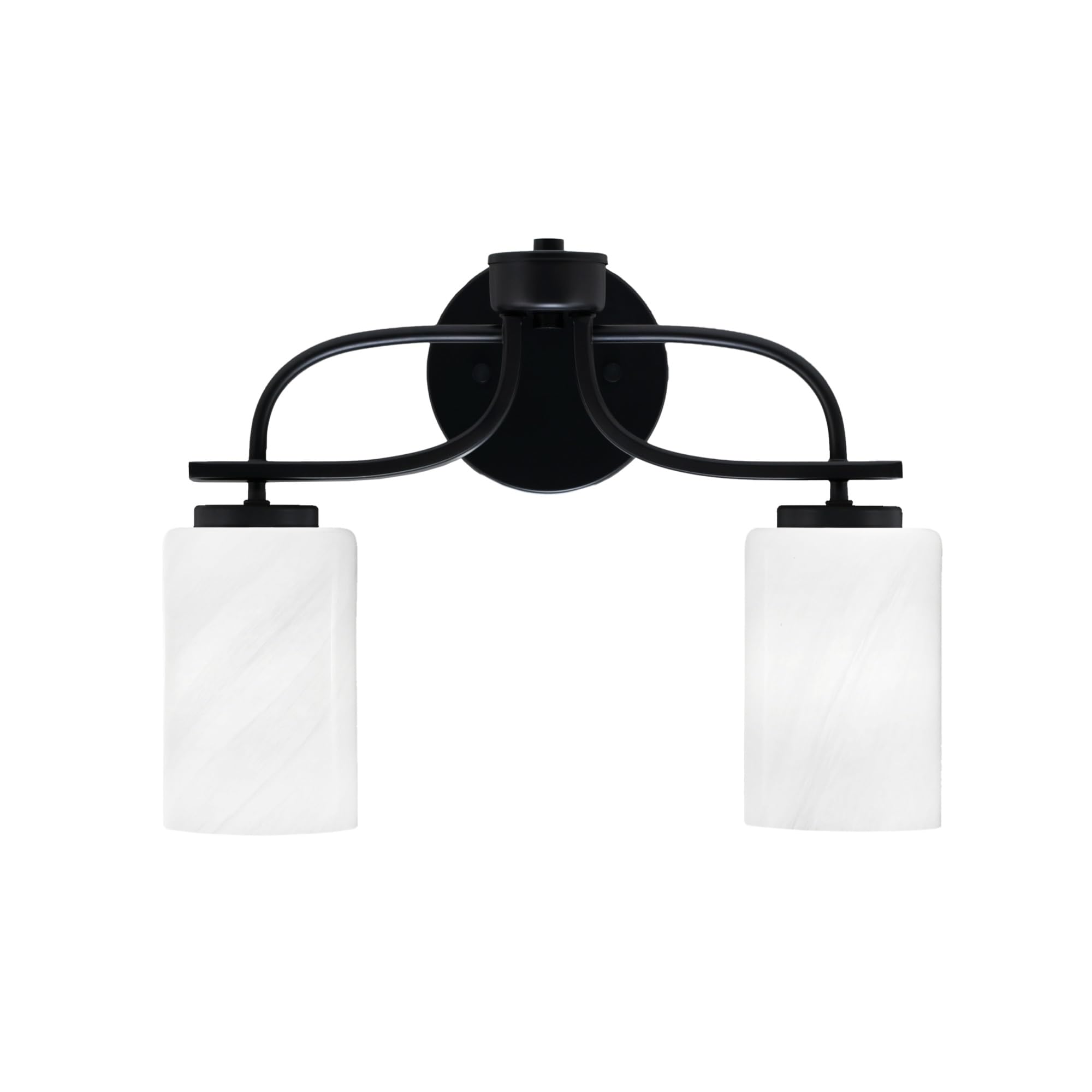 Cavella 2 Light Bath Bar In Matte Black Finish With 4" White Marble Glass
