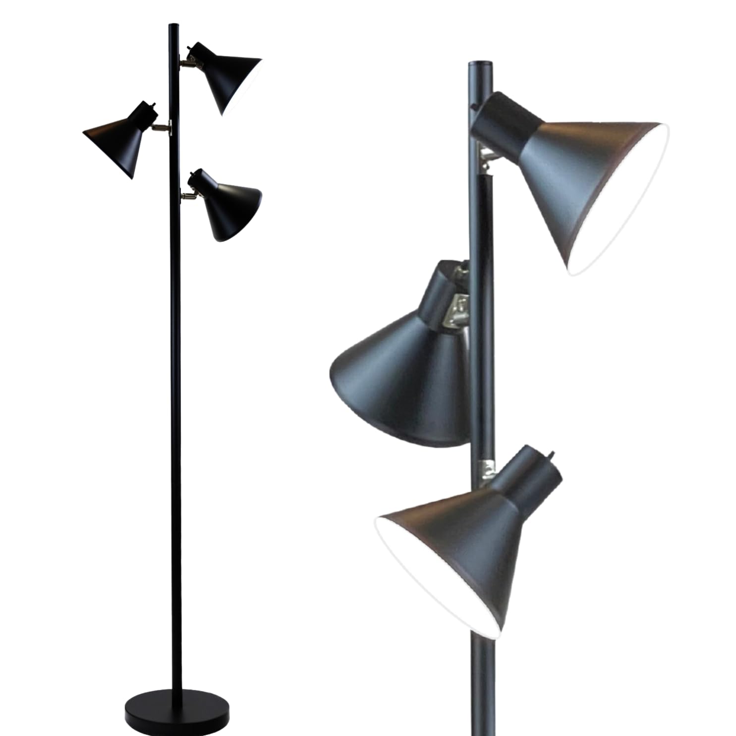 LIGHTACCENTS Black Tree Floor Lamp with 3 Adjustable Lights - Modern Standing Lamp, Adjustable Black Lamp Shades, Pole Light for