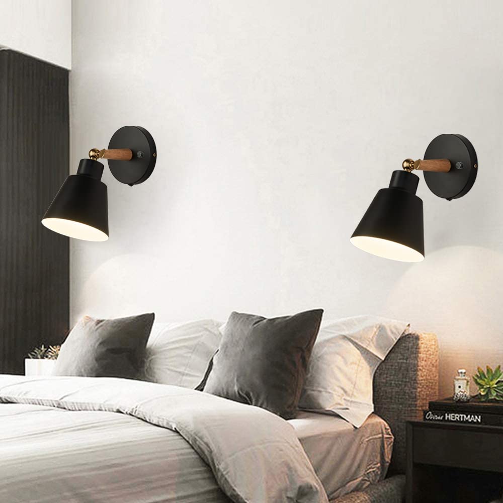 ClanKin Wall Sconce Lighting Fixture, Black Metal Bedside Lamp with On-Off Switch, Ideal for Bedroom, Bathroom, Hallway, Living Room