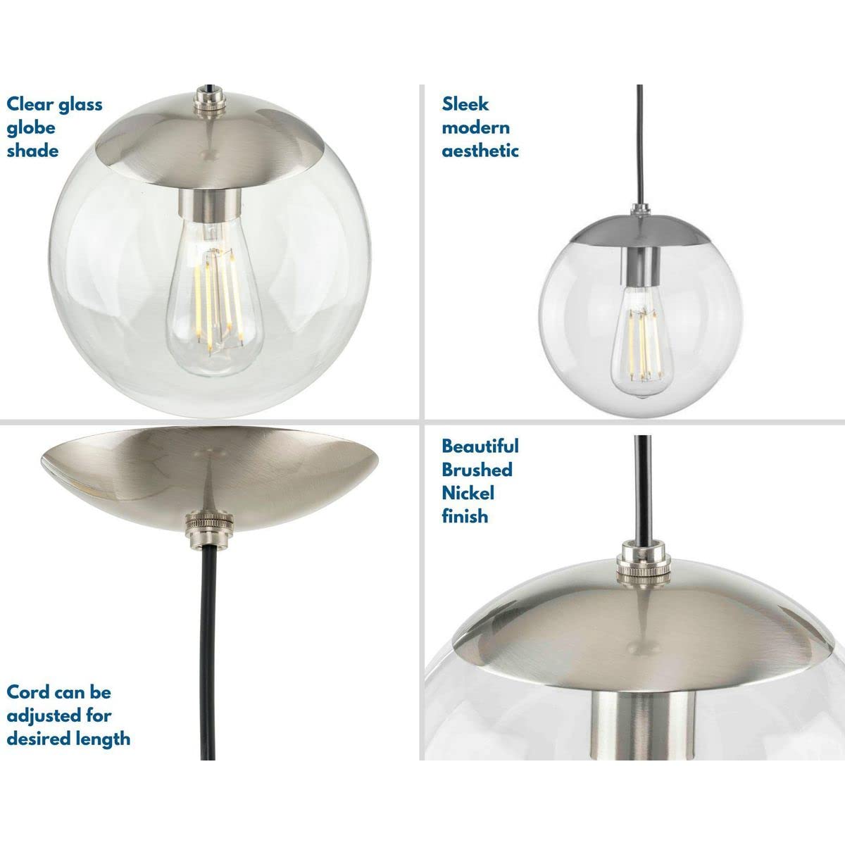 Progress Lighting Atwell Collection 1-Light Pendant Light Brushed Nickel Clear Glass 8.75x8.00x8.00 Model P500309-009