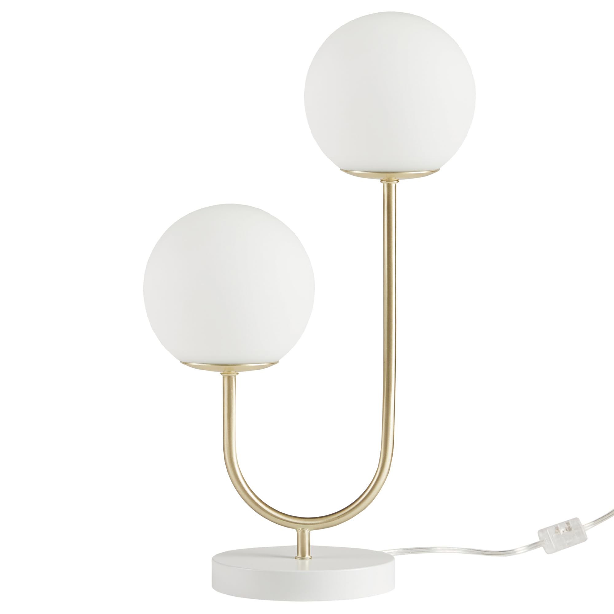 510 DESIGN Table Lamp for Bedroom - Metal Gold Nightstand Lamp, Frosted Glass Globes Modern Bedside Lamp w/White Base, Clear Polarized Cord & in Line Switch, Accent Lamp Decor, 20&quot; H Gold/White