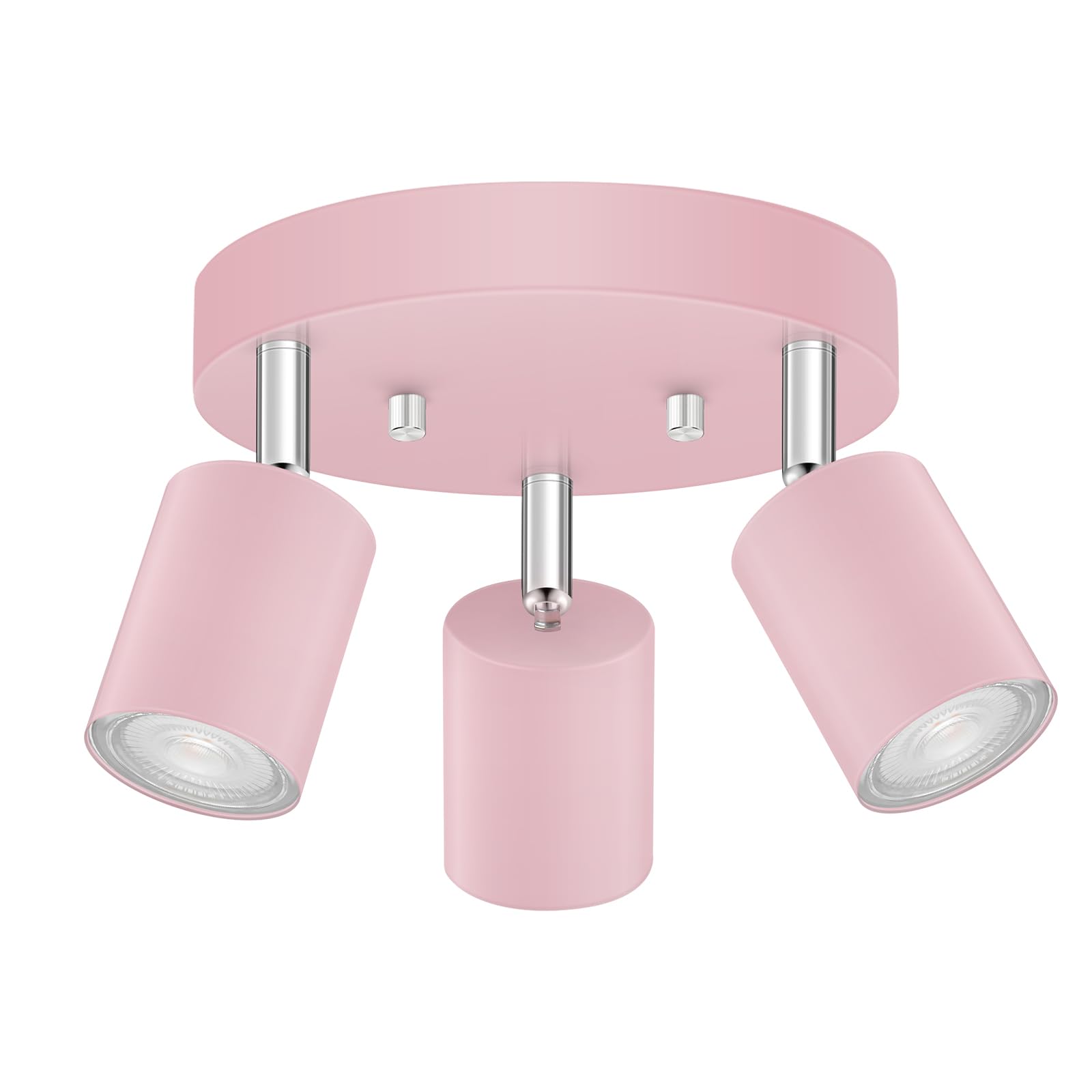 Bricosmocon 3 Light Track Lighting Fixtures Ceiling  Pink Round Directional Spotlight Fixtures  Gu10 Flush Mount Ceiling Fixture  Adjustable Modern Led Track Light For GirlS Room  Bulb Not Included