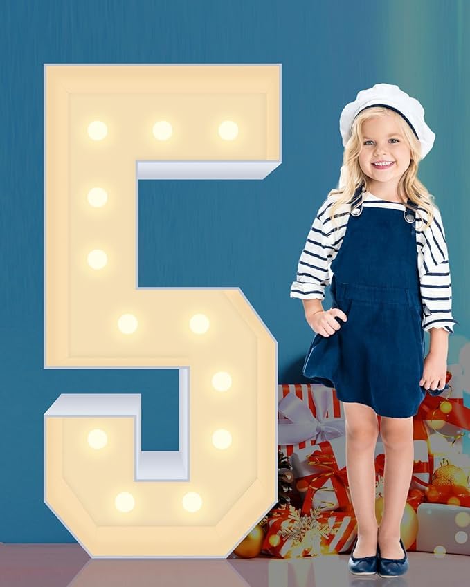 4Ft Marquee Numbers 5 Sign  Large Light Up Numbers Party Decoration  No Tools Easy Setup  Corrugated Plastic  Can Be Used For Birthdays Weddings Baby Anniversaries (Numbers 5)
