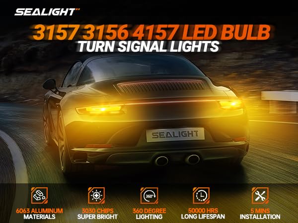 SEALIGHT 3157 LED Turn Signal Bulbs, Amber, 600% Bright, Canbus Error Free, 2 Pcs
