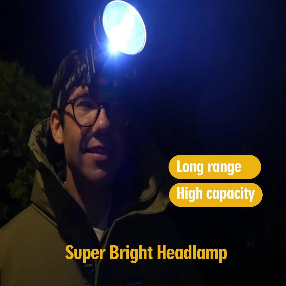 ODEAR Super Bright Rechargeable LED Headlamp - Large, Black, Battery Powered for Outdoor Camping & Fishing